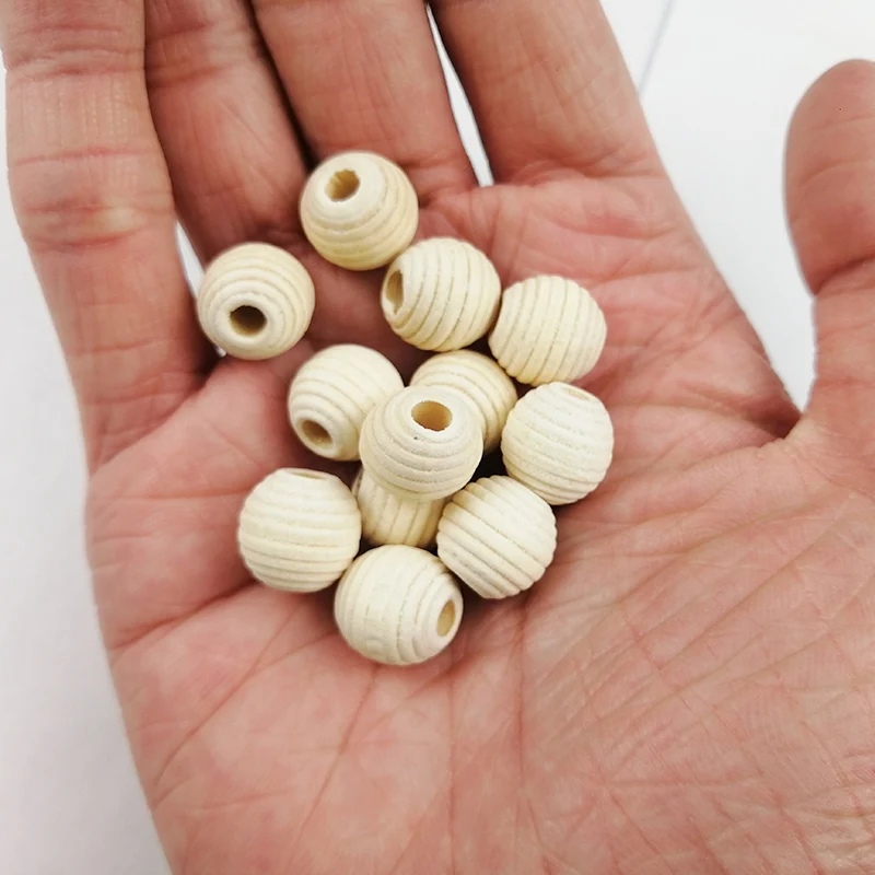 10-30pcs 12/20mm Threaded Round Beads, Log Color Blank Wooden Loose Beads Accessories Jewelry Making DIY Bracelet Craft Supplies