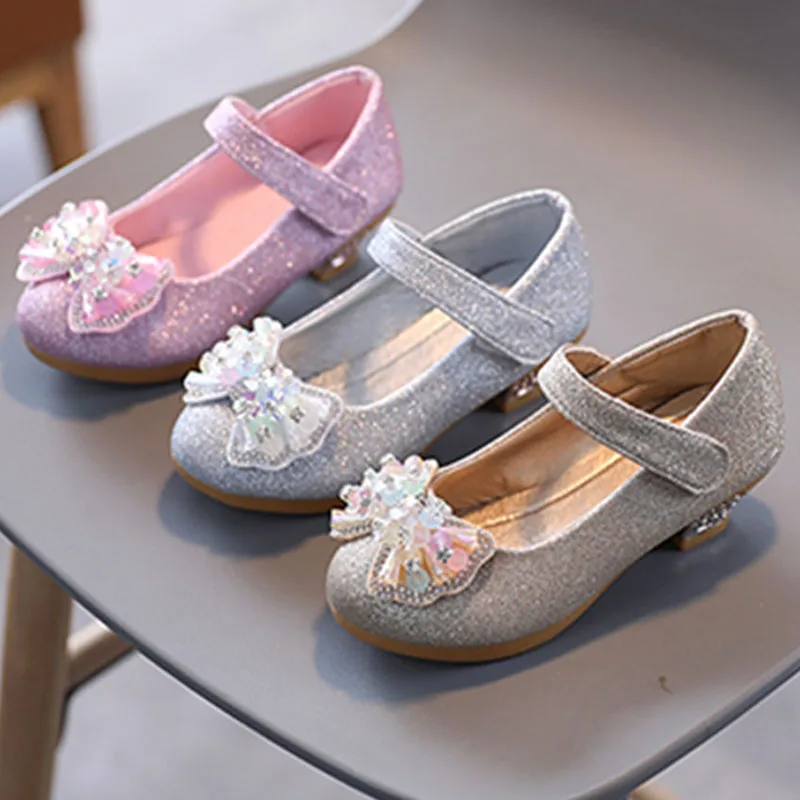 

Princess Kids Perform Leather Shoes For Girls Butterfly Knot Dress Party Wedding Children High Heel Shoes Girls Sandals CSH1266