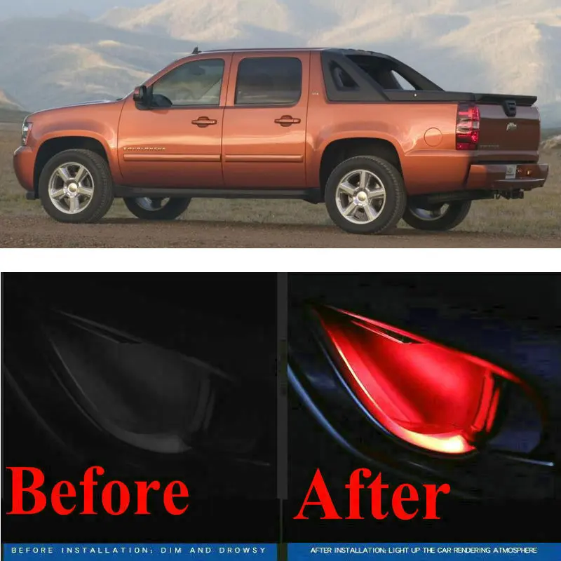 4pc CF style stickers on cars interior inside door handle atmosphere lamp for Chevrolet Avalanche Camaro Caprice Sport Colorado