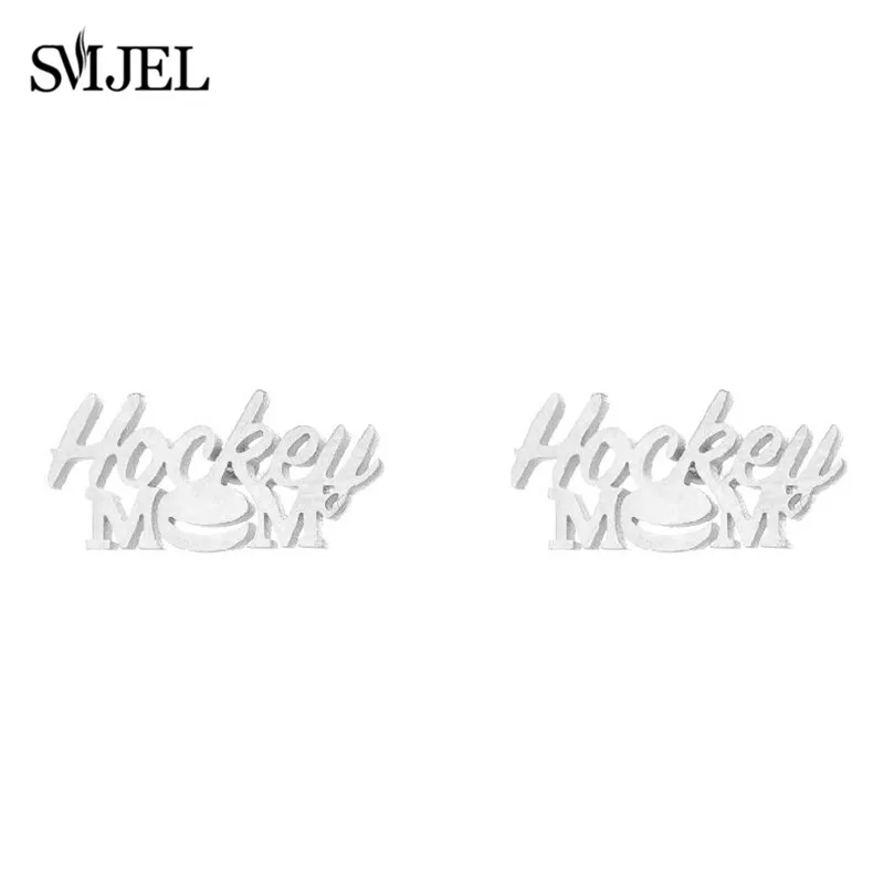 New English Alphabet Hockey Mom Small Earring for Women Stainless Steel Sports Club Jewelry Accessories Best Gifts for Friends