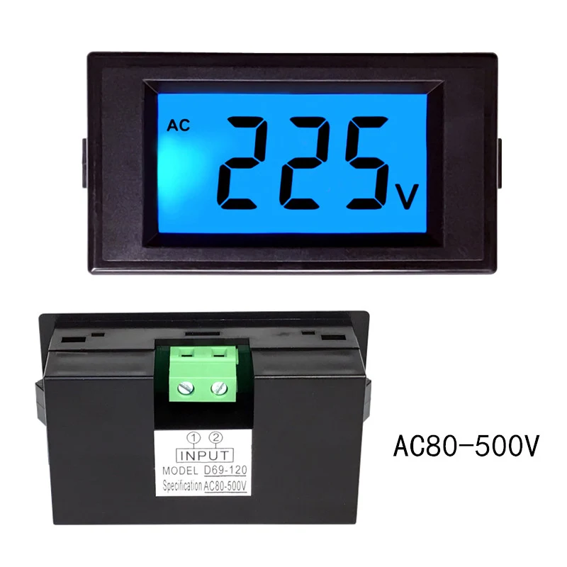 AC 80-500V LCD Digital Voltmeter Voltmeter Voltmeter Tool 2-Wire Backlit Display Voltage Measuring Instrument