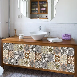 Moroccan Style Tile Wall Stickers Transfers Covers Anti-slip Wearable Wallpaper For Kitchen Bathroom Sink Table Floor Home Decor