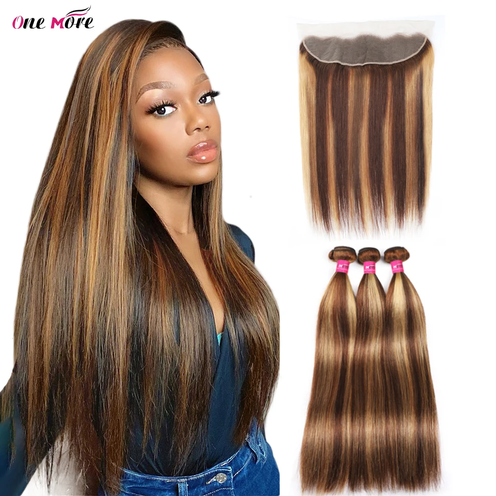 

P4 27 Highlight Bundles With Frontal 13X4 Inch Straight Bundles With Frontal Free Part Brazilian Human Hair Bundles With Frontal