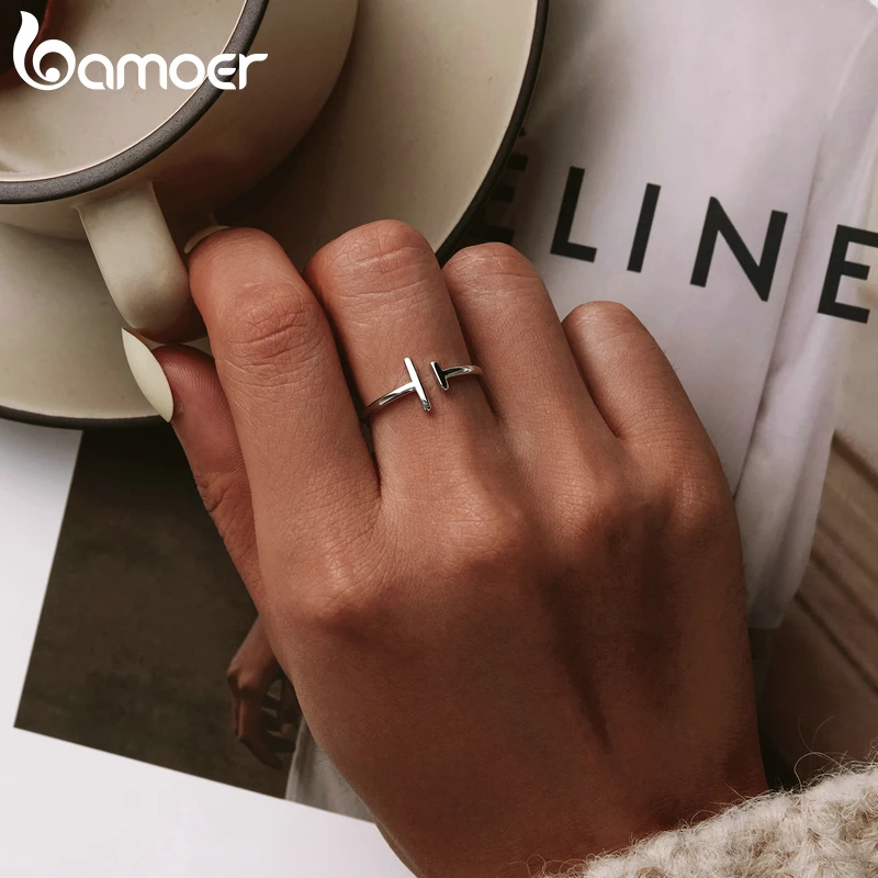 bameor Authentic 925 Sterling Silver Simple Minimalist Open Adjustable Finger Rings for Women Fashion Band Female Bijoux SCR555