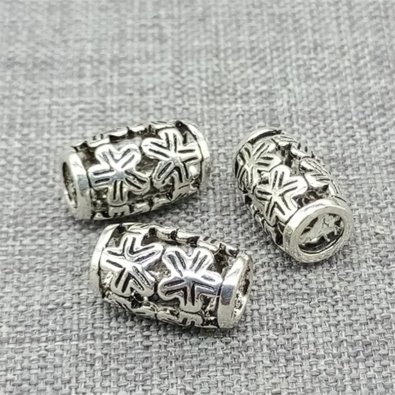 6pcs of 925 Sterling Silver Flower Barrel Beads 3.5mm Hole for Floral Bracelet