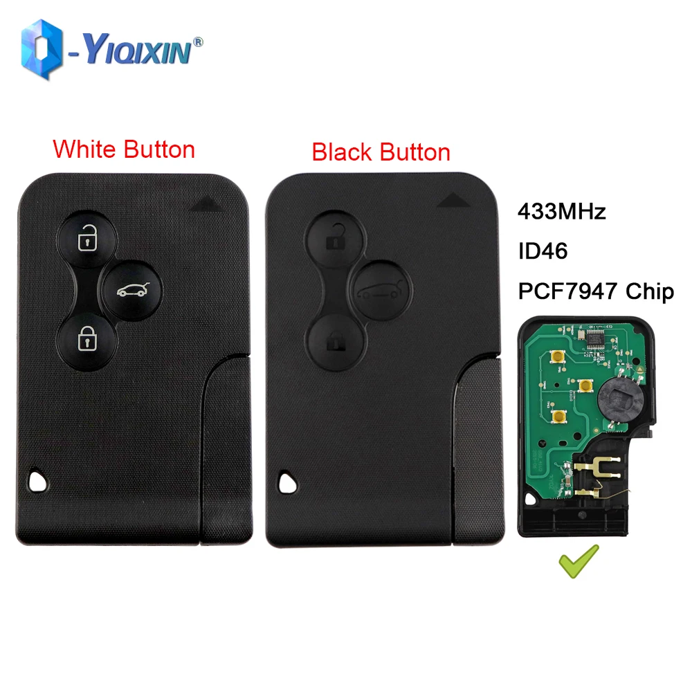 

YIQIXIN 3 Buttons Smart 433Mhz Remote Car Key For Renault Clio Logan Megane 2 3 Scenic ID46 PCF7947 Chip Emergency Insert Blade