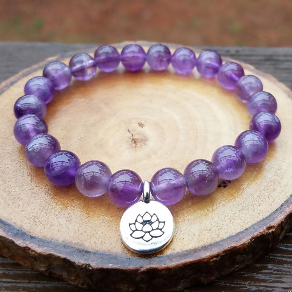 Wholesale Natural AA Grade Amethyst Bracelet Women`s Energy Wrist Mala Yoga Bracelet High Quality Firendship Bracelet Best Gift