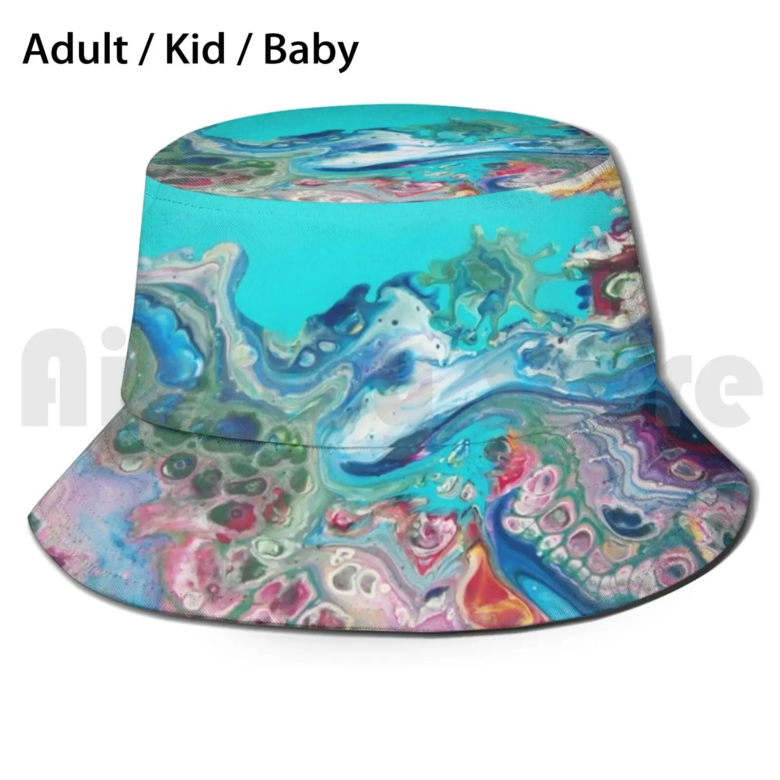 

Fluid Nature-Rainbow Sea Dragon-Abstract Acrylic Pour Art Bucket Hat Adult Kid Baby Beach Sun Hats Dragon Turquoise Blue