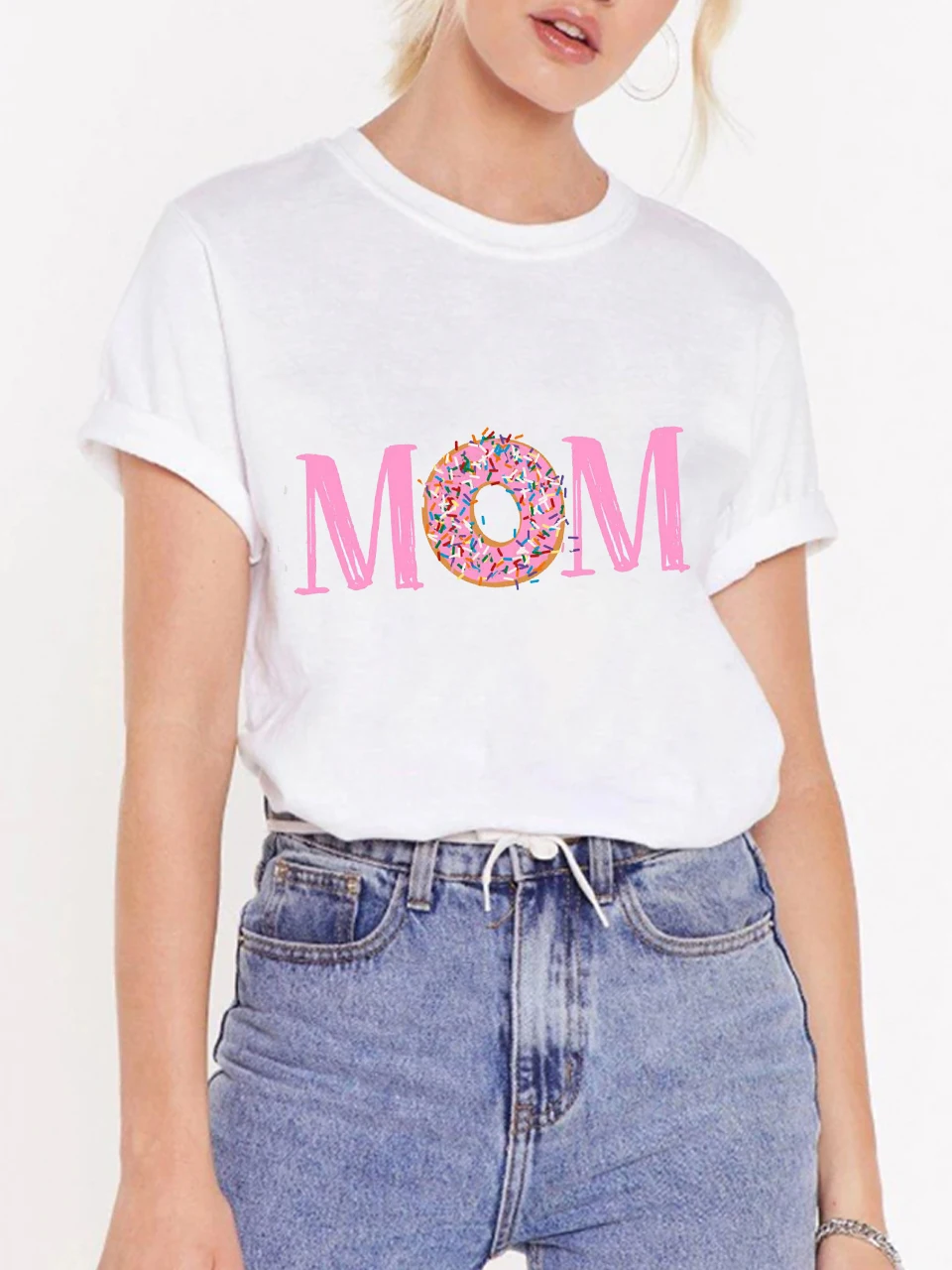 Ladies Tees Women Clothing Women T Shirt MOM Graphic Donuts Print Female T-shirt Summer Casual Short Sleeve O Neck Harajuku Top