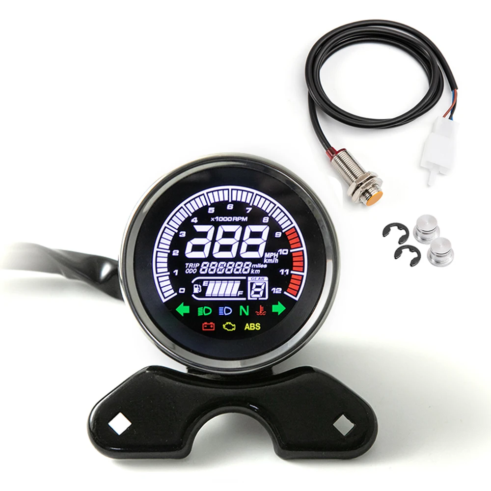 Motocyklowy licznik LED LCD 12V z wyświetlaczem cyfrowym, prędkościomierzem i obrotomierzem do Harley Honda Yamaha Suzuki Cafe Racer Bobber Touring