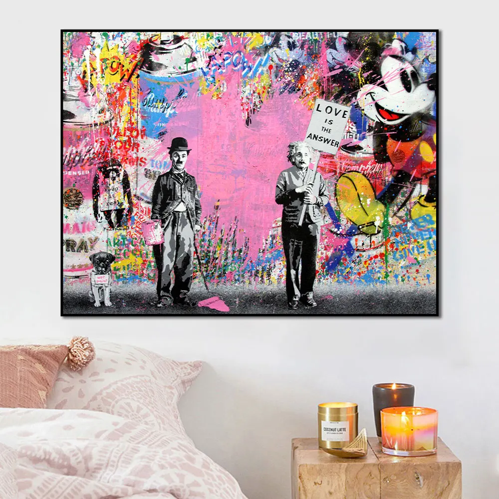 Disney Art Mickey Mouse Graffiti Fashion Canvas Prints Cartoon Picture On Home Decor Wall Art Painting Love is Answer The Poster