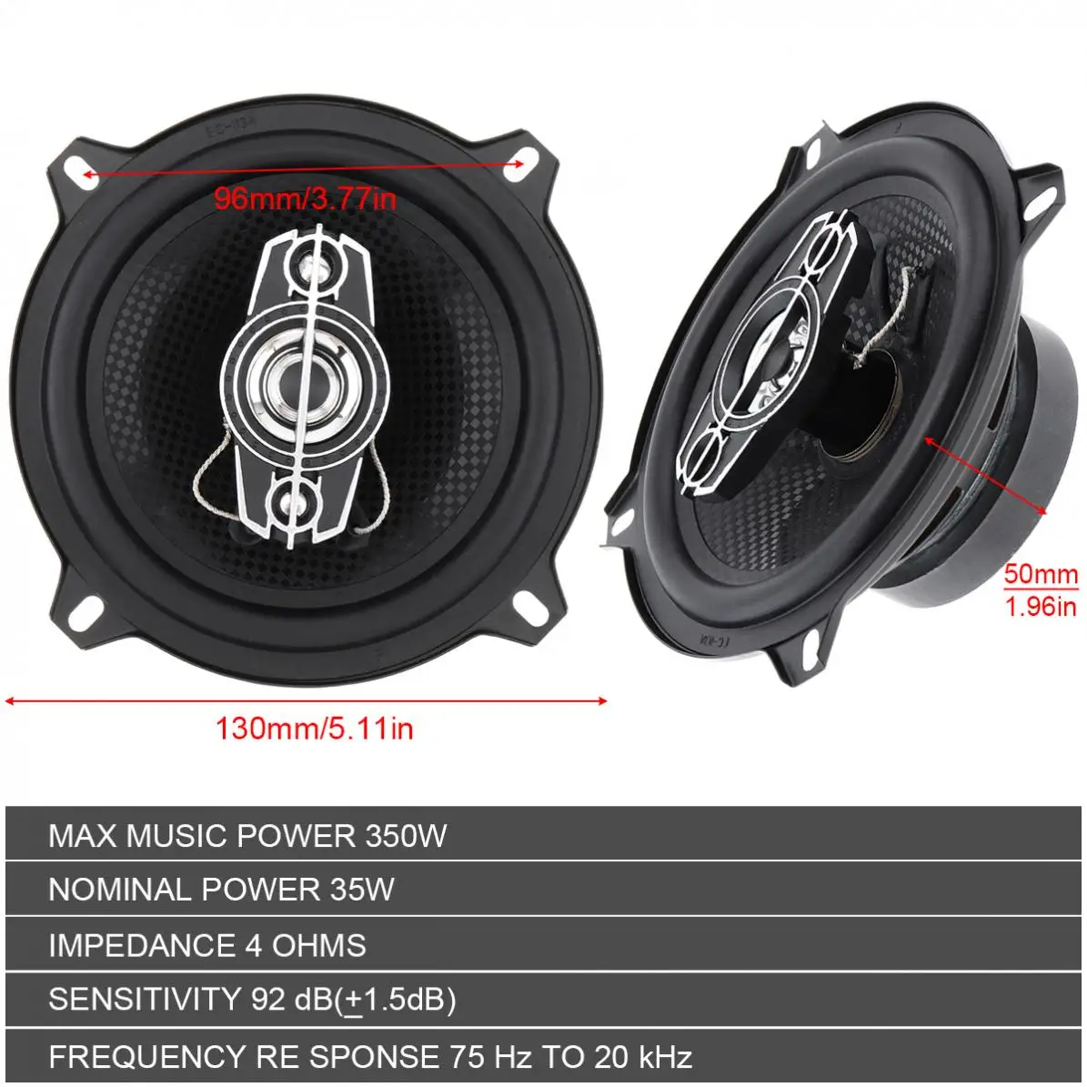 2pcs 5 Inch 12V 13cm 350W 12V Car Coaxial Speaker Auto Audio Music Stereo Full Range Frequency Hifi Non-destructive Installation