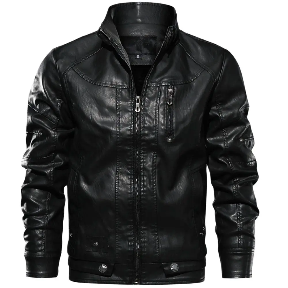 

Leather Jacket Men Stand Collar Motorcycle Washed Retro Velour Leather Jacket Winter Casual Fur Jacket Men European Size Coats