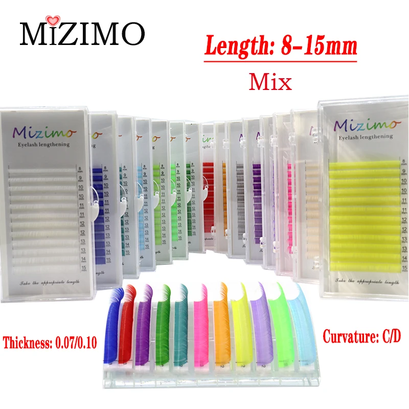 MIZIMO New Color Eyelashes 0.07 / 0.1mm8-17mm White Blue Green Purple Pink Red Natural Soft Personality Eyelash Extension