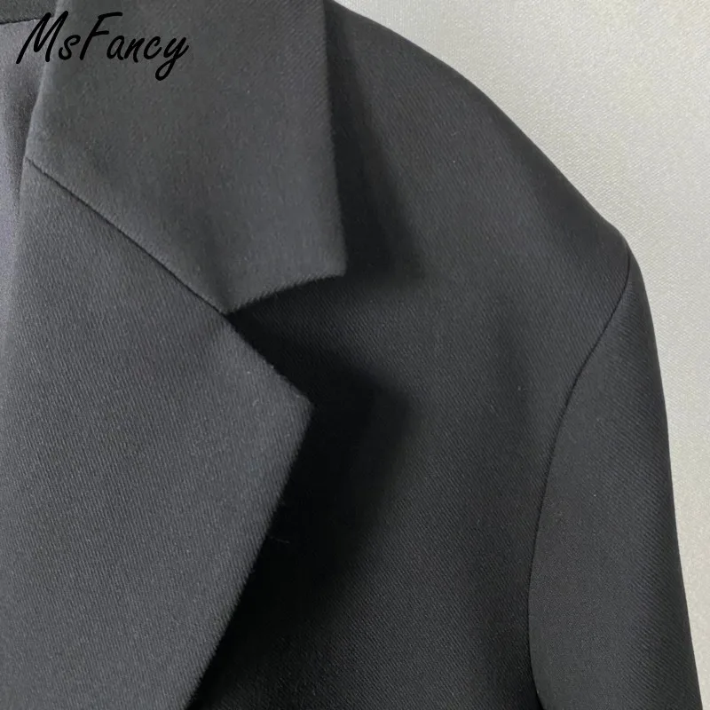 Msfancy Black Oversized Blazer Women Plus Size Tailleur Femme Vintage Single Button Casual Jacket Outwear