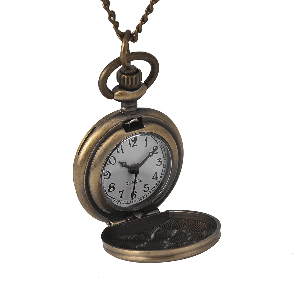 6094 kleine größe klassische retro stil quarz taschenuhr bronze nostalgischen gericht schriftzug taschenuhr mit halskette