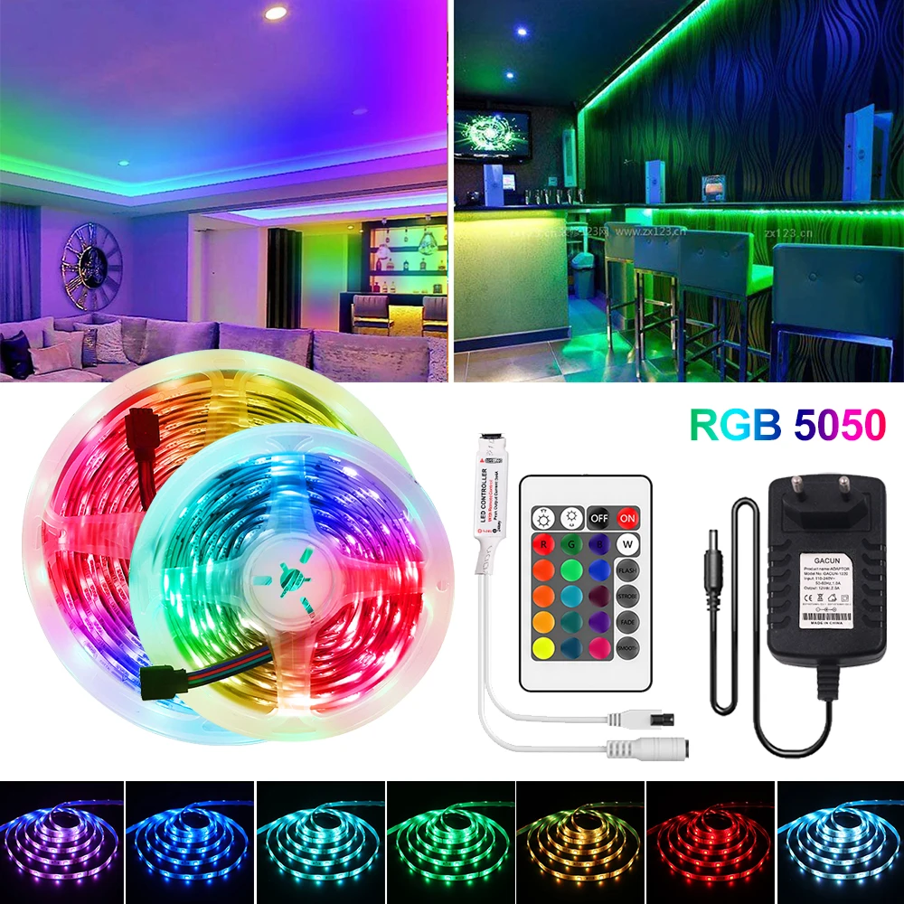 

12V RGB LED Strip Light 5M 10M 15M 20M 5050 RGB Flexible Ribbon IR Remote Control Waterproof Tape Diode Stripe Light EU/US/UK/AU