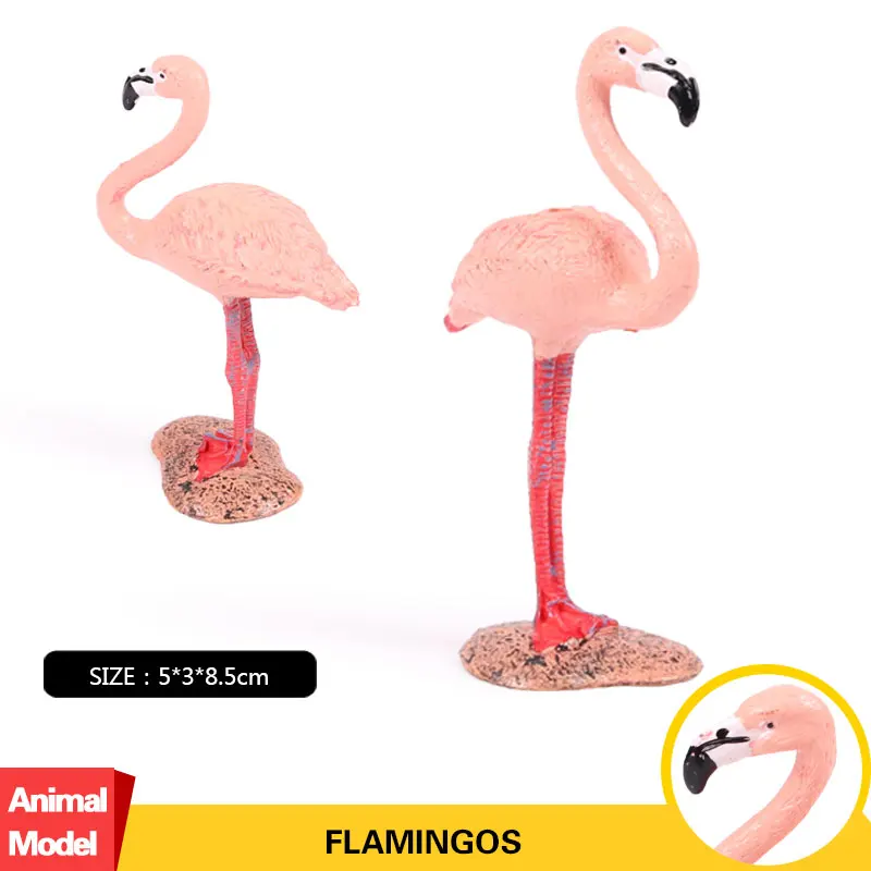 Oenux Wild Pink Flamingos FMG Animal Model Solid PVC Action Figures Phoenicopterus Pink Feather Toy For Kids Birthday Gift