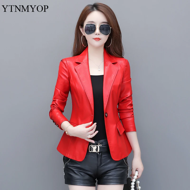 YTNMYOP Black Women Leather Jacket 2024 Spring Autumn Short Casual Blazer Leather Clothing S-5XL Work To Wear Coat