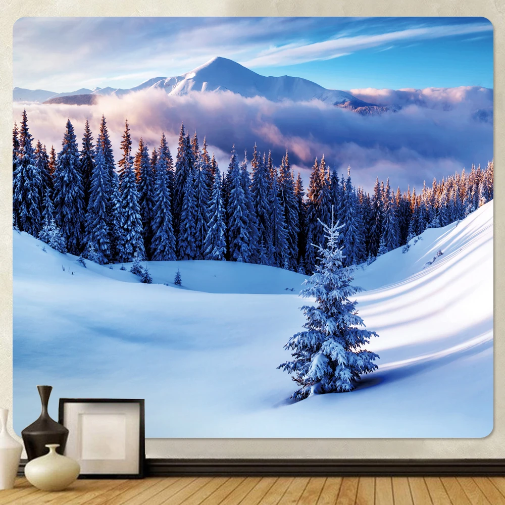 Christmas snow scene home decoration tapestry hippie psychedelic scene christmas tree bohemian wall decoration background cloth