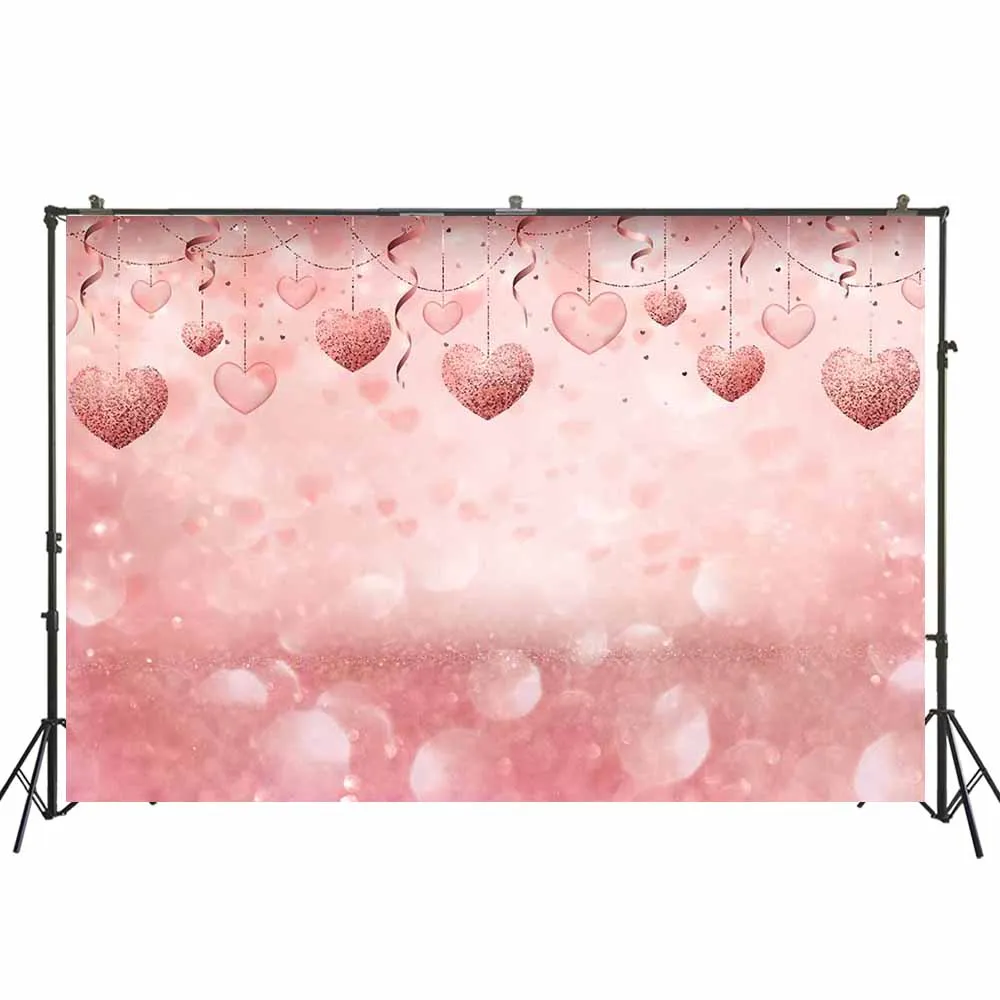 

Valentine's Day Photography Backdrop Pink Love Heart Glitter Bokeh Decoration Wedding Bridal Shower Photo Background W-4840