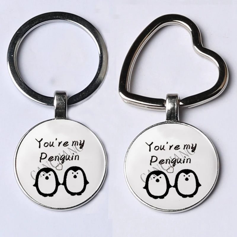 You Are My Penguin Glass Dome Pendant Heart-shaped Keychain Keyring DIY Jewelry Lovers Birthday Gift