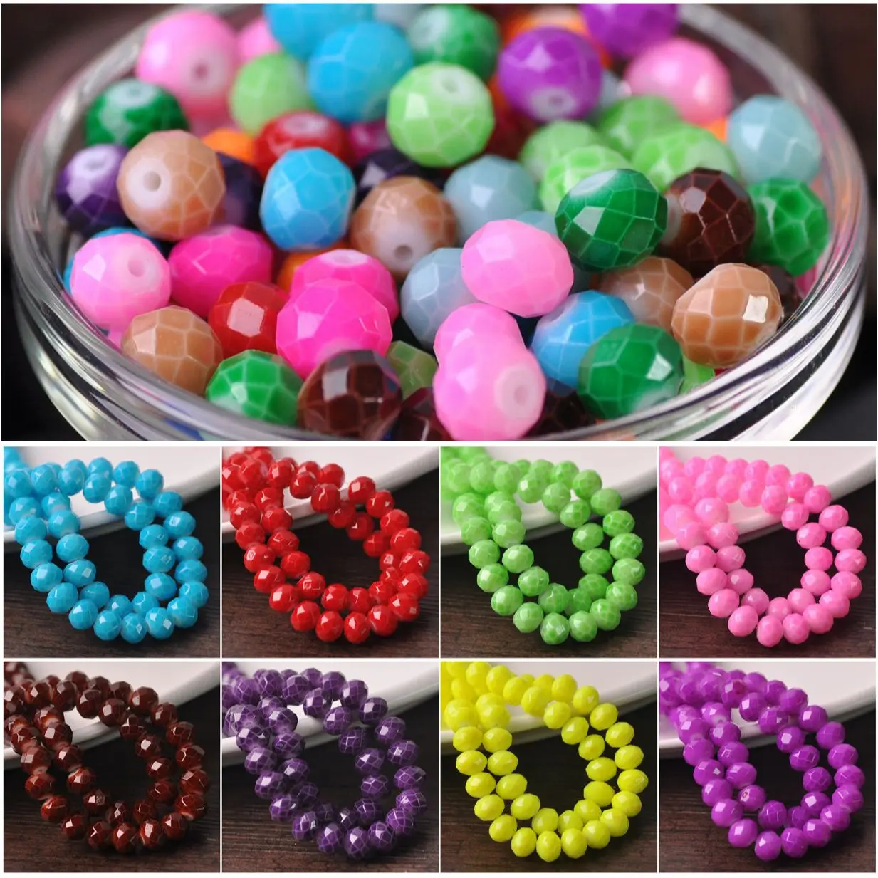 

Rondelle Faceted Coated Opaque Glass 4mm 6mm 8mm 10mm Loose Spacer Beads Lot for Jewelry Making DIY Crafts Findings