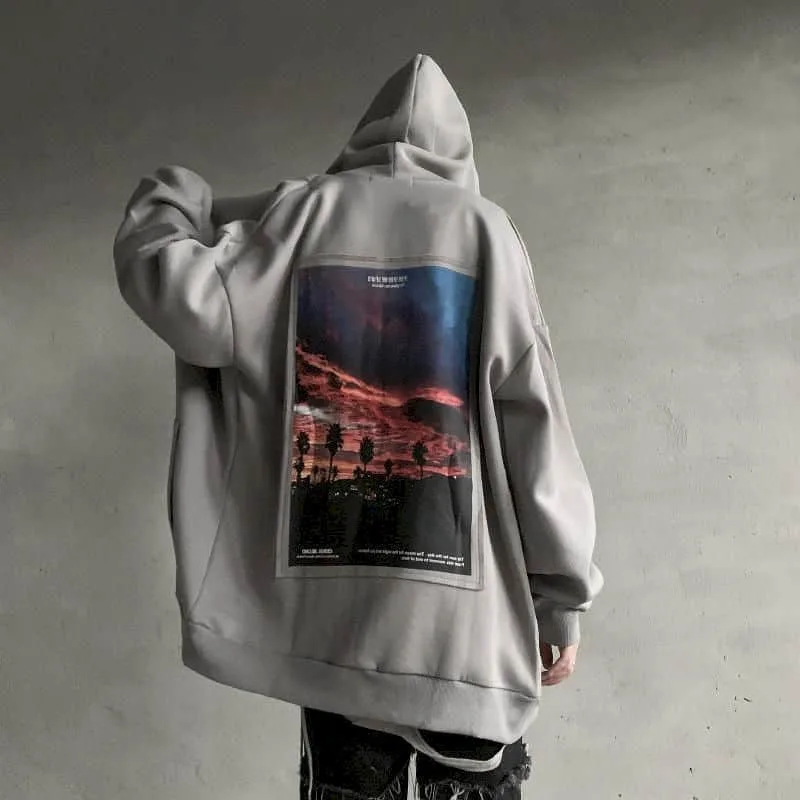 

Sweatshirt Jacket Men 2022 Plus Velvet Spectacle Patch Made Old Washed High Street Style Zipper Hooded Men's Trendy