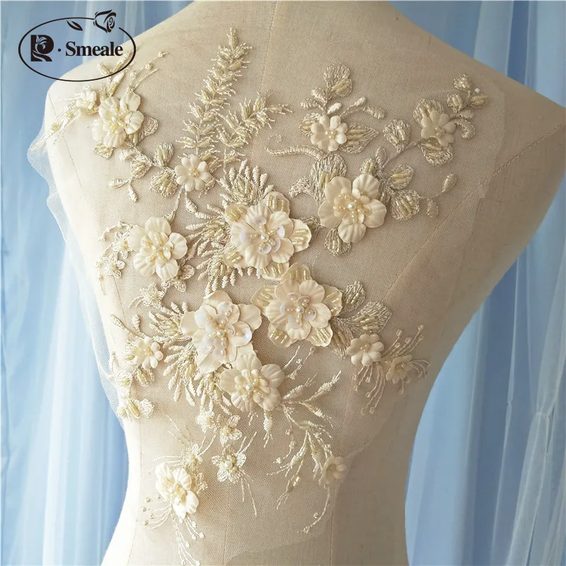 9color 3D Wedding Dress Applique DIY Bridal Headdress Ivory White Lace Collar Lace Fabric Patch RS874