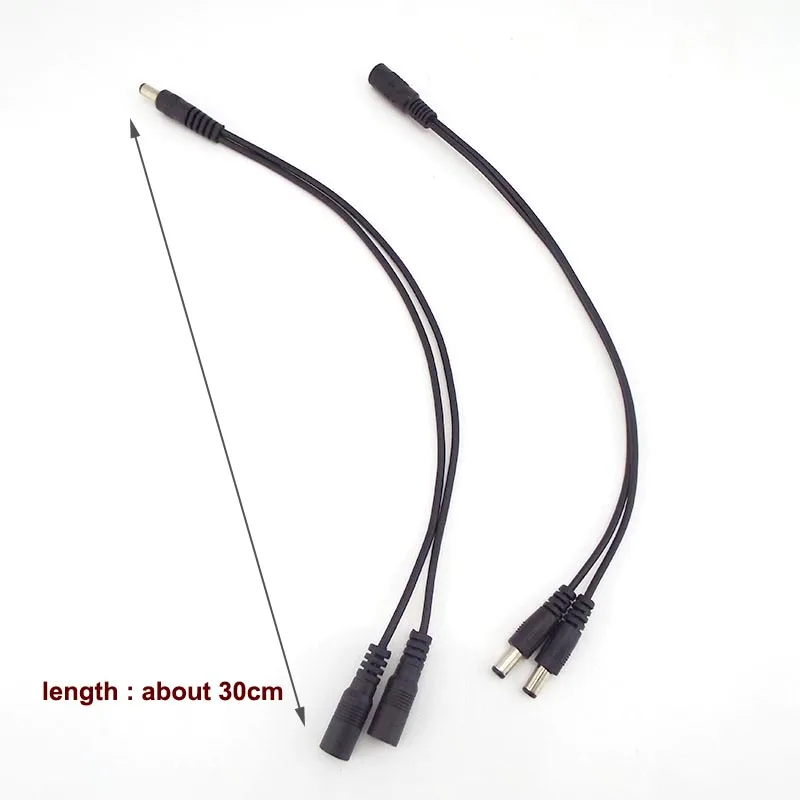 5.5mm 2.1mm 1 Female to 2 male way Male DC Power Splitter connector Plug extension Cable for CCTV LED strip light Supply adapter