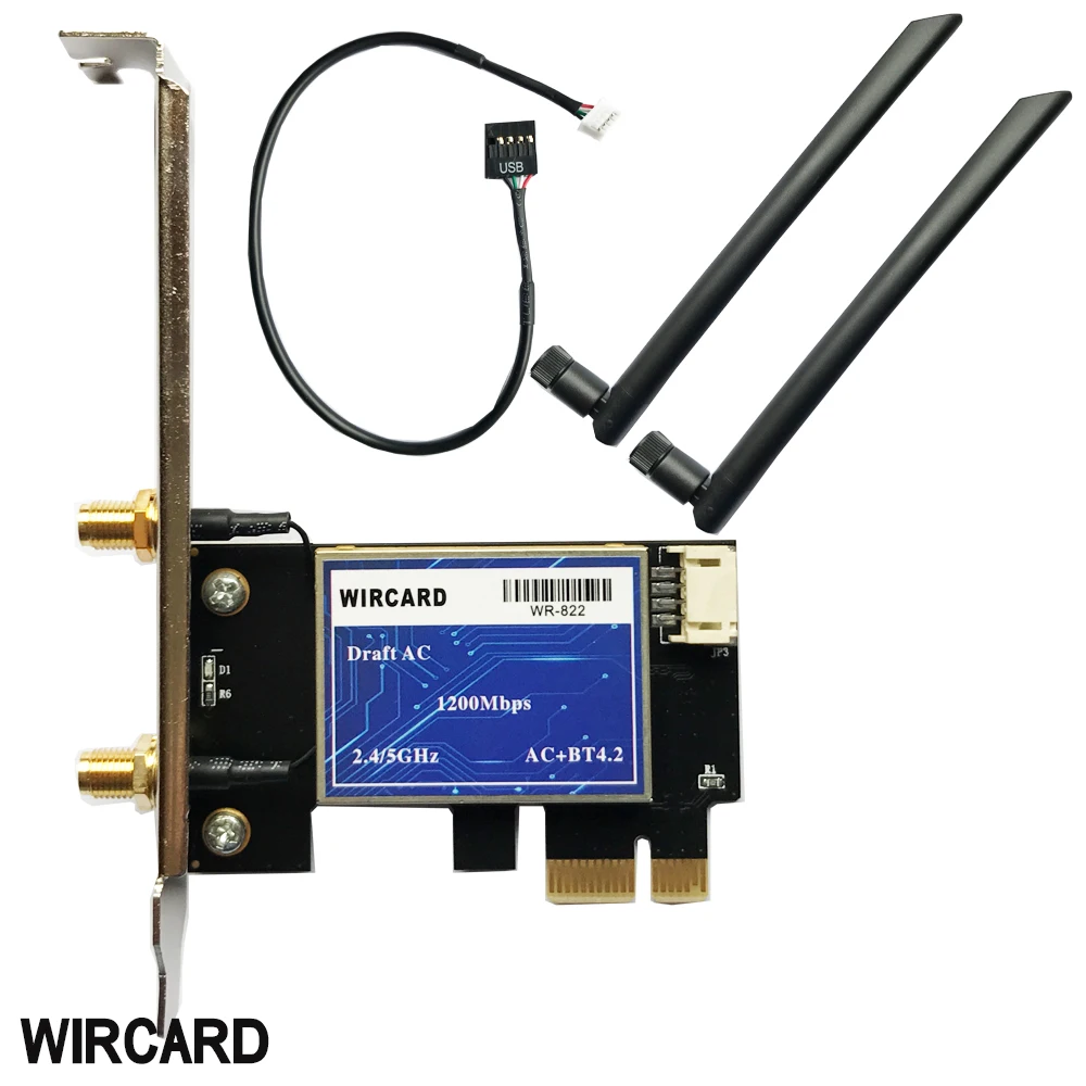 

WIRCARD WR-822 desktop wifi PCI-E adapter 1200Mbps Dual Band 2.4G/5GHz RTL8822BE BT4.2 for win7 win10