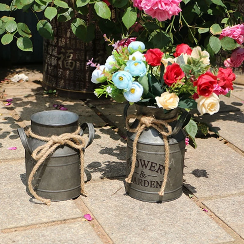 

Rustic Metal Milk Cans Retro Original Country Farmhouse Home Decoration Flower Pots