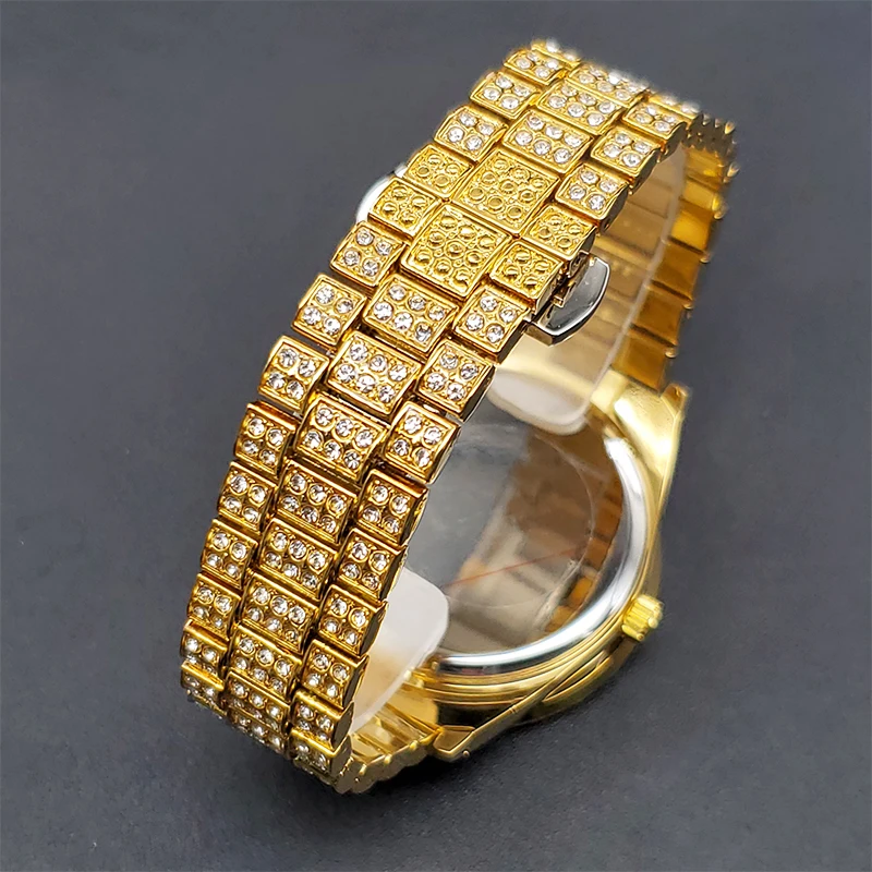 ساعة كلاسيك MISSFOX Brand Golden Watch For Men Full Diamond Stylish Master Style Couple Watches Gift Wholesale  ساعات رجالية