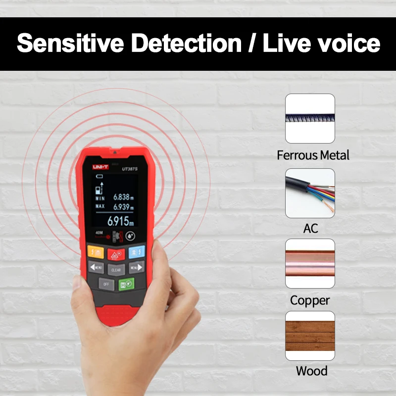 UNI-T scanner de parede ut387e ut387s ut387lm 4 em 1 detector de metais localizador de pinos de madeira tensão ac cabo ao vivo fios rastreador de