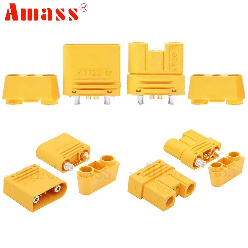 Amass XT120 (2+2) DC500V Large Current 60A-120A Female/Male Brass Gold Connectors Plug With Signal Pin For RC Lipo FPV Drone DIY