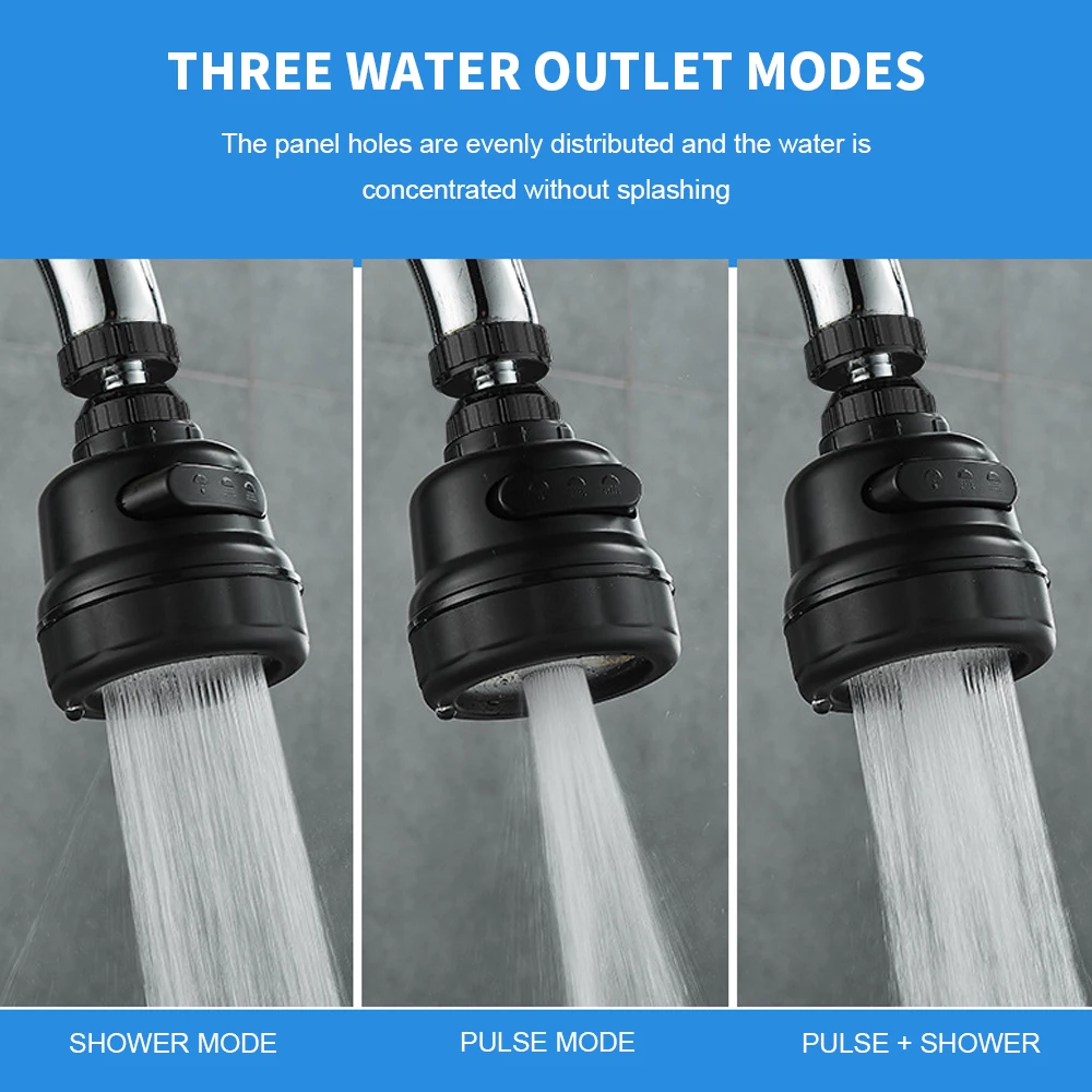 360°Rotatable Bubbler Aerator Kitchen Faucet Diffuser 3 Modes Water Saving Extended Hose Filter Shower Head Home Tap Connector