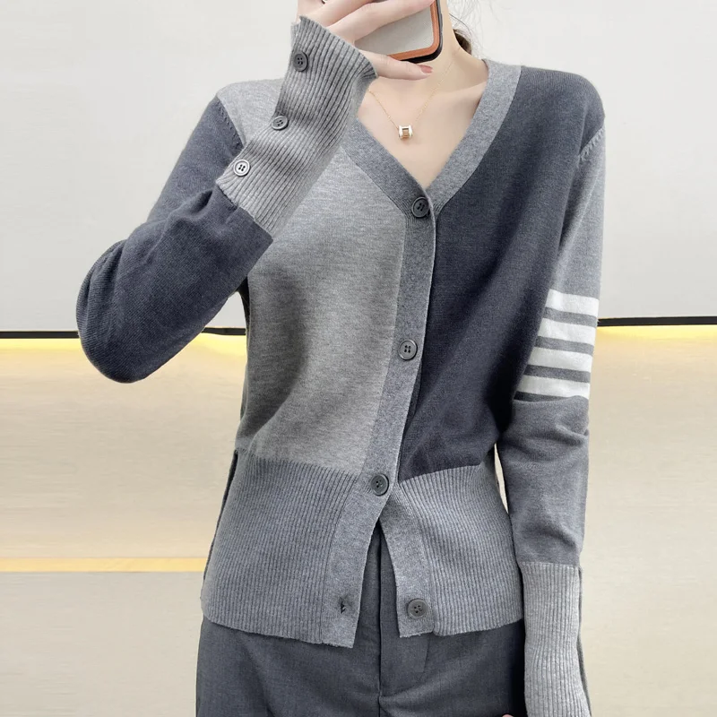 2021 fashion women\'s TB cardigan cashmere cardigan ladies V-neck cardigan sweater sleeves four-bar cashmere sweater