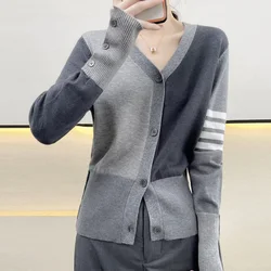 2021 fashion women's TB cardigan cashmere cardigan ladies V-neck cardigan sweater sleeves four-bar cashmere sweater