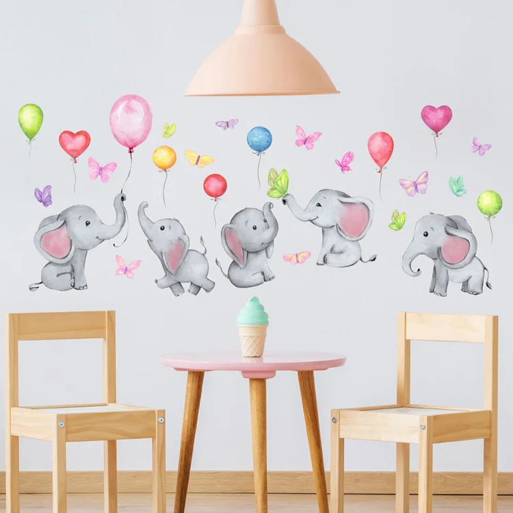 Cartoon-Elefant-Ballon-Wandaufkleber für Baby- und Kinderzimmer, Heimdekoration, Schlafzimmer, Wohnzimmer, Tapete, niedliche Kinderzimmer-Aufkleber – Detail 5