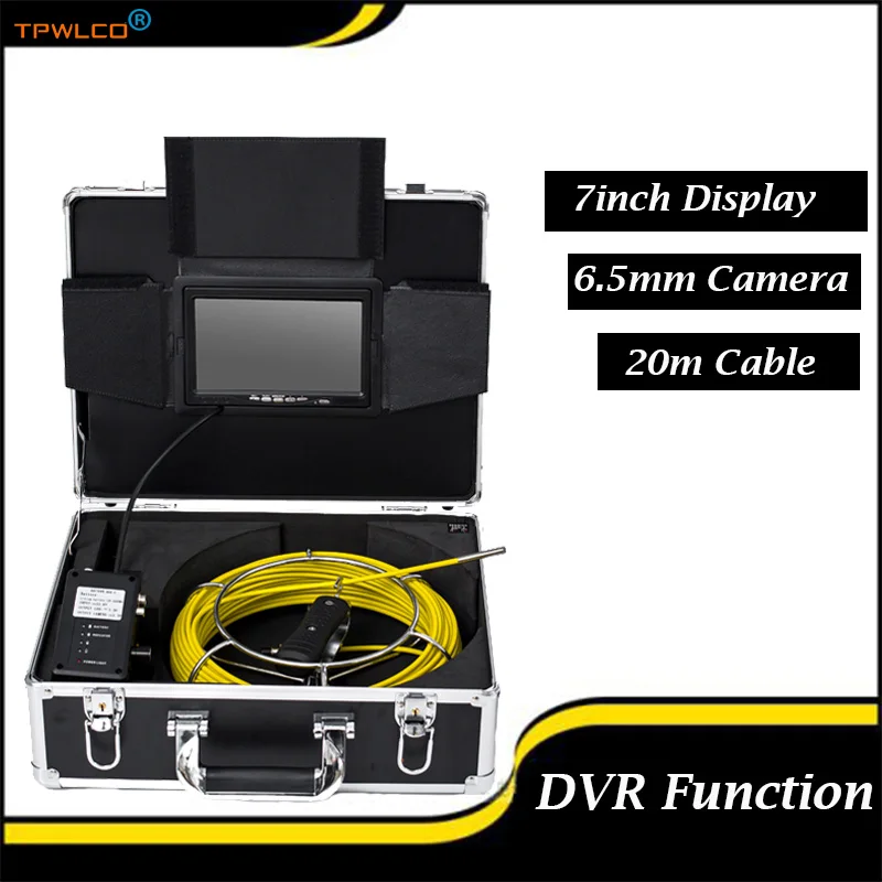 

6.5mm Sewer Drain Video Camera With 6pcs LED Lights 7inch LCD Screen Pipeline Inspection System Support DVR Recorder 20m Cable