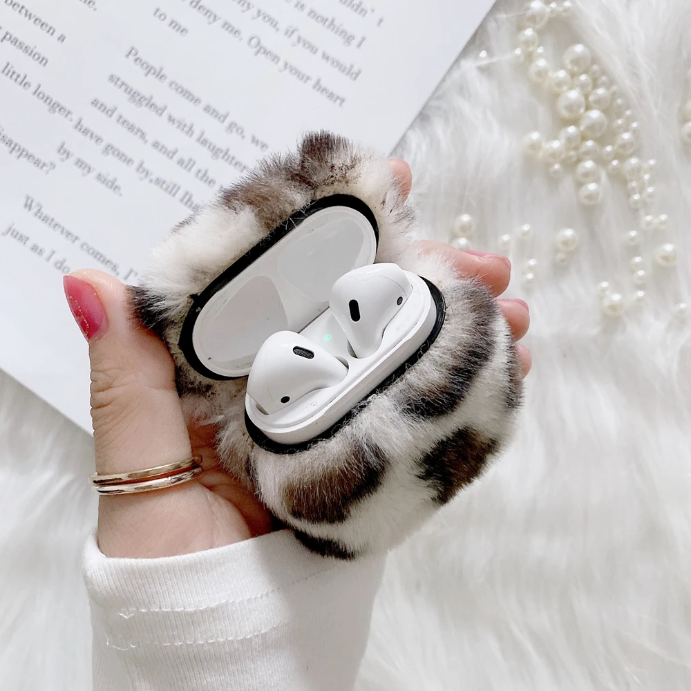 Soft Leopard Fur Case for Apple AirPods 1 2 Wireless Charging Fluffy Box with Carabiner Plush Cover for Airpods Pro 3 Case Capa