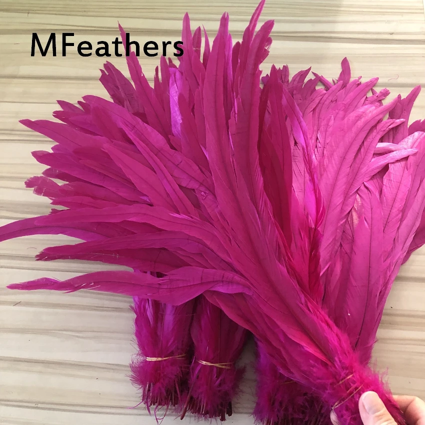 100Pcs Quality hot pink Colored 14-16inch 35-40cm Rooster Tail Feathers For Halloween Carnival Costume Mask 23 Colours Available