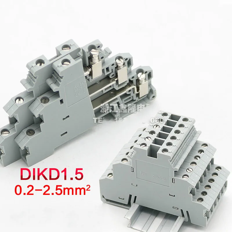 10pcs Type DIKD1.5 Din Rail Wiring Conductor Connector 3-layer Thin Modular Screw Terminal Block DIKD-1.5