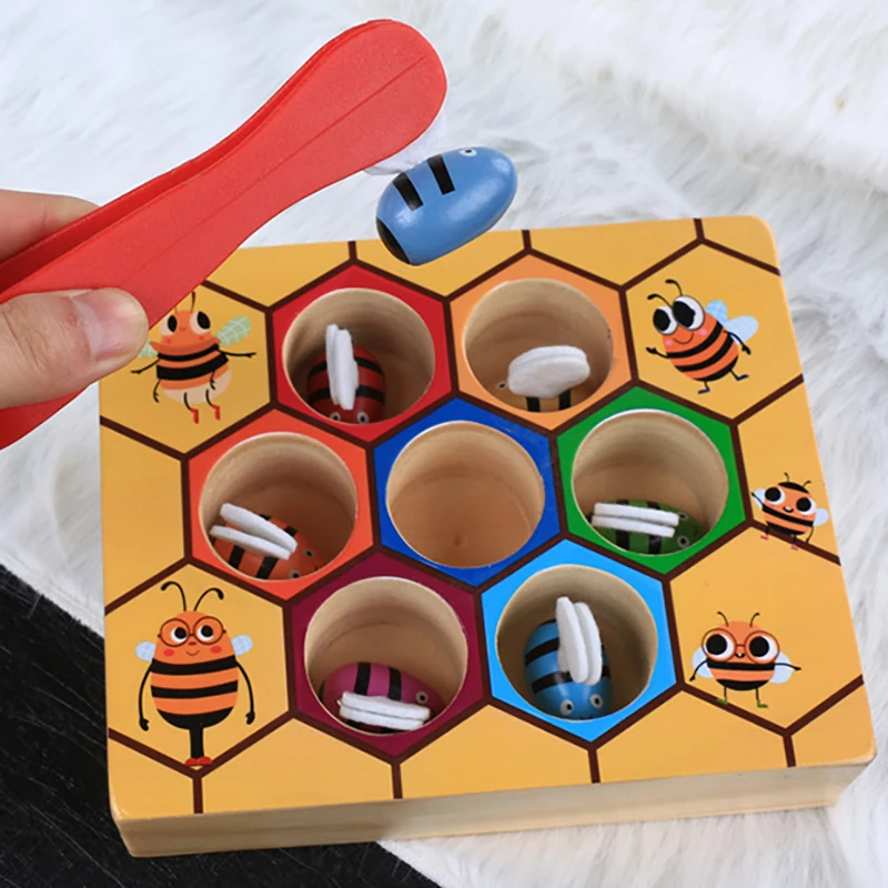 Kids Bijenkorf Game Board Montessori Speelgoed Kleur Cognitie Clip Kleine Bee Jigsaw Speelgoed Houten Leren Educatief Bijenkorf Games Jigsaws