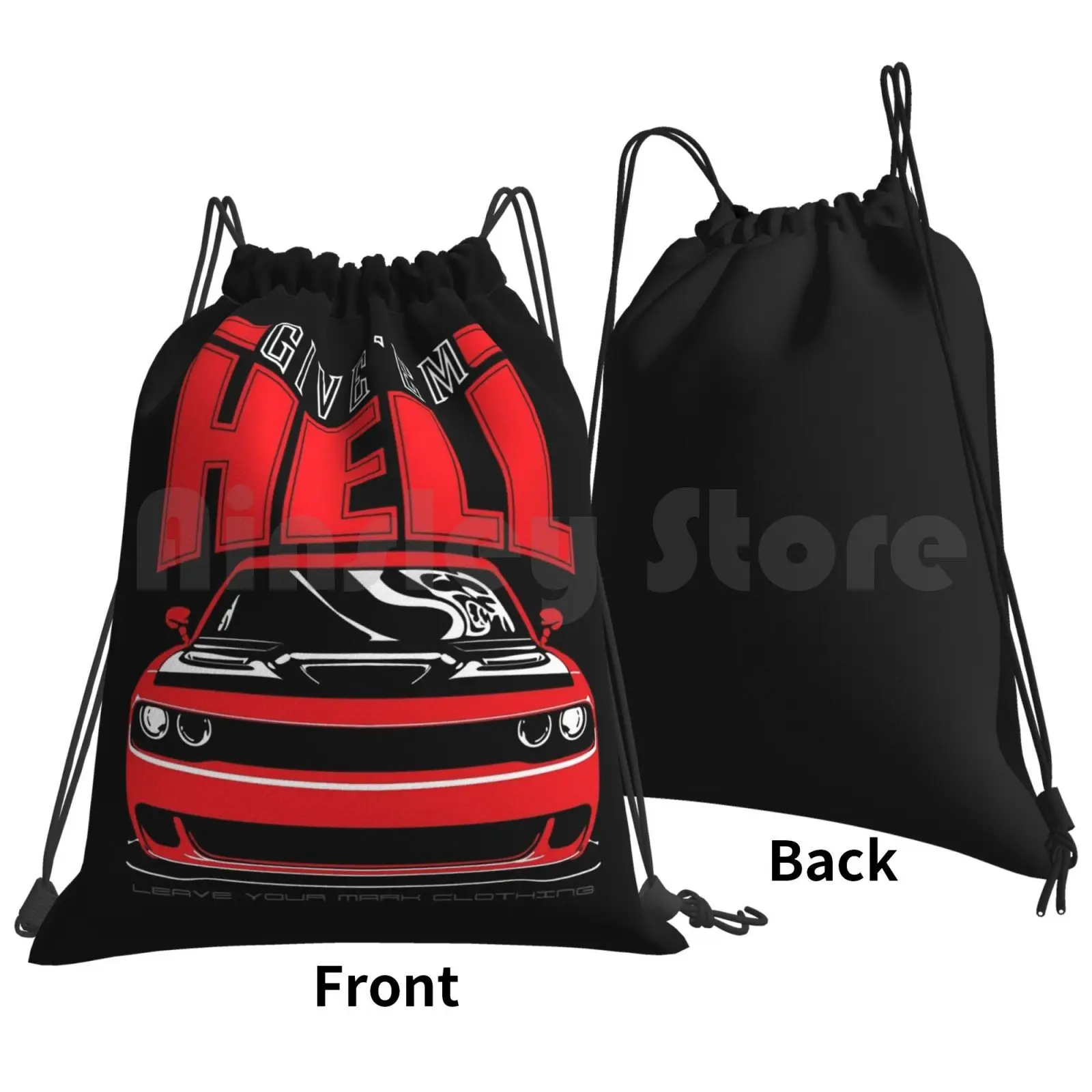 Give'em Hell Challenger Backpack Drawstring Bag Riding Climbing Gym Bag Leave Your Mark Stang Give Chevy Camaro