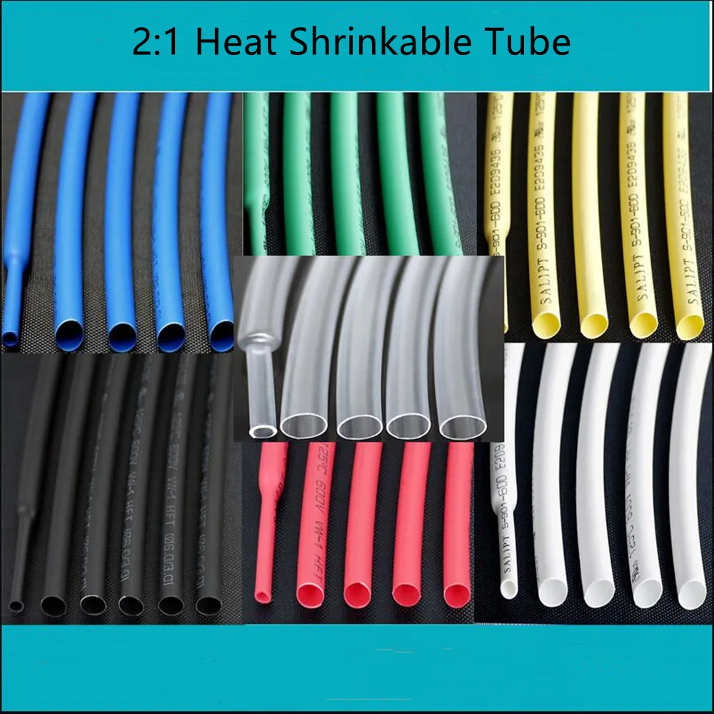 30M/1PCS 2:1 Multicolor Polyolefin Heat Shrinkable Tube Sleeve 125°C 600V ID:1 1.5 2 2.5 3 3.5 4 4.5 5 5.5 6 7 8 9 10mm