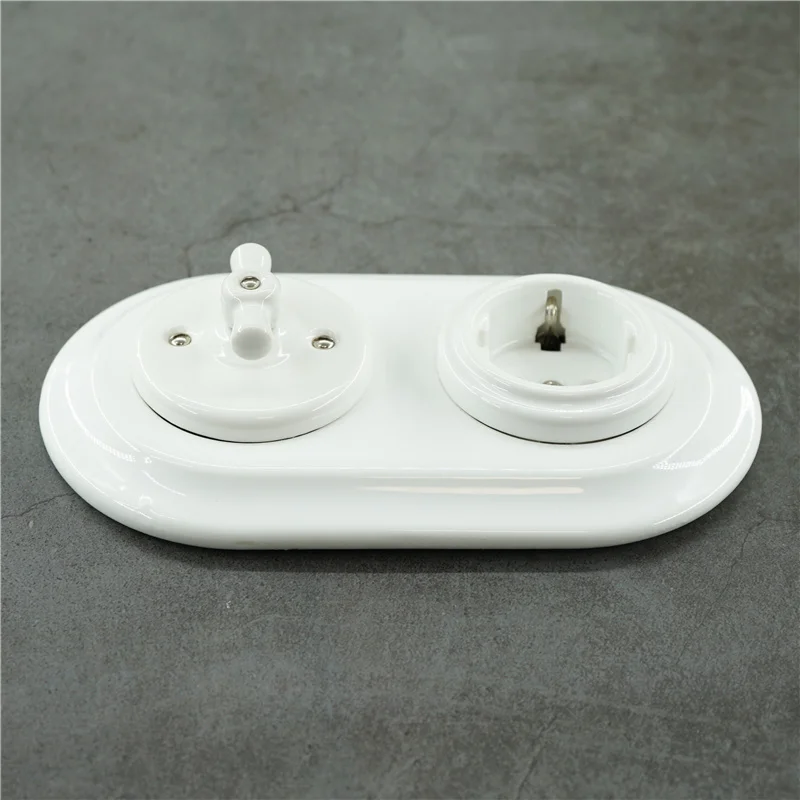 Imagem -03 - Interruptor de Parede Dupla Cerâmica Soquete Alemão Montagem Nivelada Molduras de Porcelana Itens