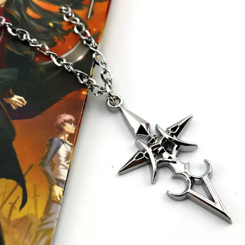 Anime Fate Stay Night Saber Leather Metal Necklace Cross Neckless Neclace For Men pendants Jewelry Accessories