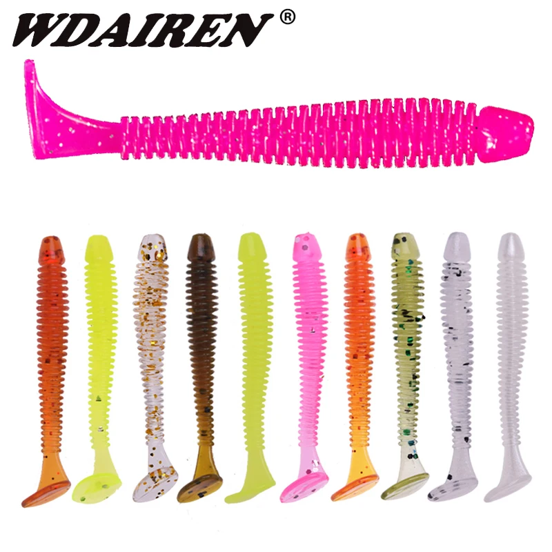 10 sztuk/partia Fishing Spiral Worm miękkie przynęty 4.8cm 0.8g Bass Jig Wobblers Swimbaits silikonowe sztuczne przynęty Carp Pike Tackle Pesca