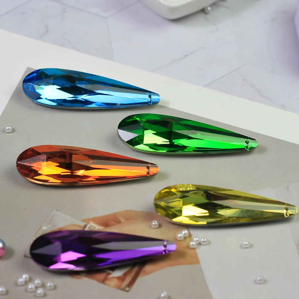 76mm Mixed Color Crystal Long Mesh Shape Prism 100 Pieces Glass Pendant Parts Feng Shui Suspension For Curtains